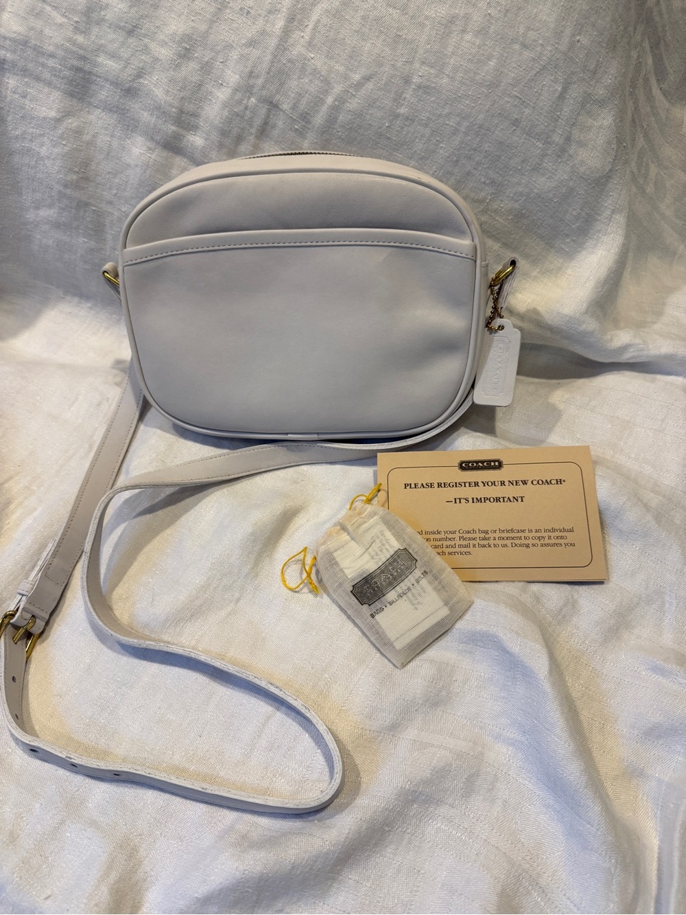 Vintage Coach Small Camera Bag 4011 White Leather Brass USA Crossbody